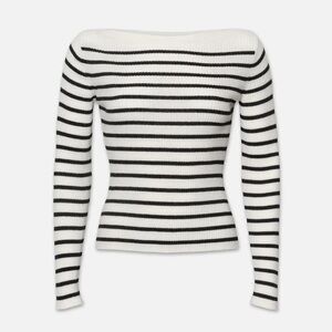 NWOT Frame Ribbed Boatneck Sweater
in Black Multi Wool Cashmere and Silk blend